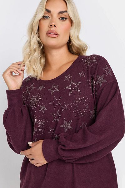 Stil Diva Plus Size Long Sleeve Crew Neck Star Stone Embroidered Sweatshirt 285036