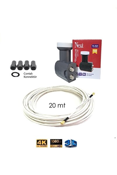 Vwin Twin 2'li Lnb Next Ye 202 (Yeni Seri) + 20 Metre Anten Kablosu Full HD 4...