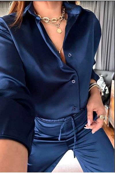 sunfyre Cămașă din satin cu mânecă lungă, elegantă și confortabilă, cu nasturi