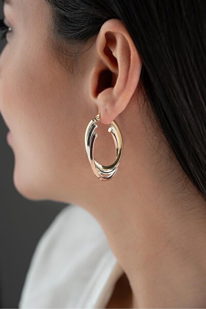 Nereze 925 Ayar Gümüş Üç Renk Kalın Sarmal Model Şarnel Küpe