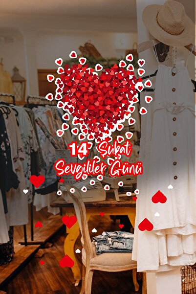 MIGNATIS Etrafa Saçılmış Kalpler 14 Şubat Sevgililer Günü Cam Vitrin Oda Stic...