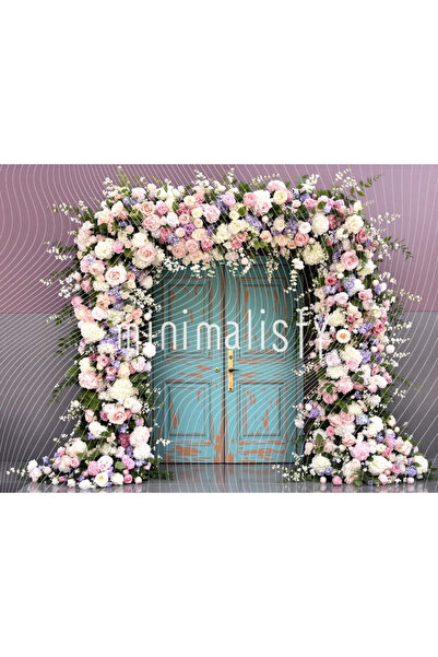 Minimalisfy Renkli Çiçeklerle Donatılmış Kapı Arka Plan - 200x150cm, Stüdyo Fonu