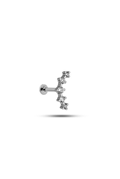 Nereze 925 Ayar Gümüş Rodyumlu Minimal Beş Taşlı Model Tragus Piercing Küpe