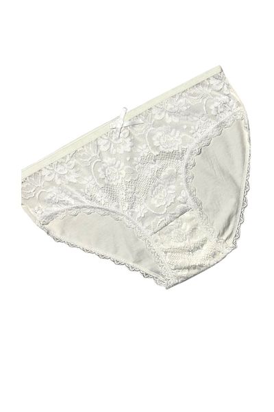 Gizli Butik Ecru βαμβακερό εσώρουχο μπικίνι - γυναικείο μπροστινό σχέδιο δαντέλας