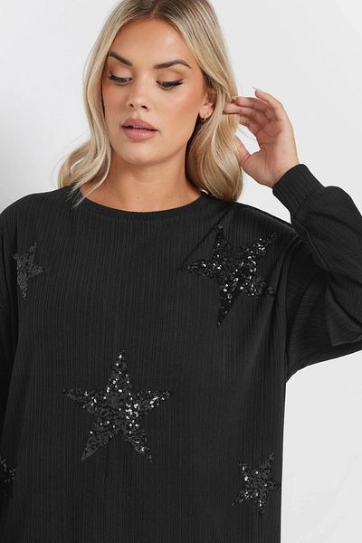 Stil Diva Plus Size Long Sleeve Sequin Embroidered Crew Neck Sweatshirt 303789