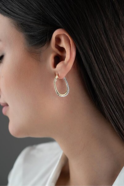 Nereze 925 Ayar Gümüş Çift Renk U Model Burma Halka Küpe