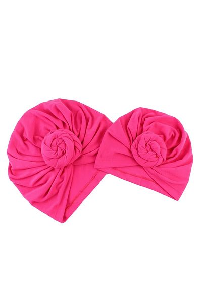 OEM Mother-child turban set with tassels, bright pink