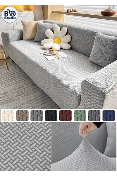 BAQDO Brick Pattern Sofa Cover Triple 3 Seater Elastic Non-Slip Sofa Bed Cover Sofa Cover 1 Piece