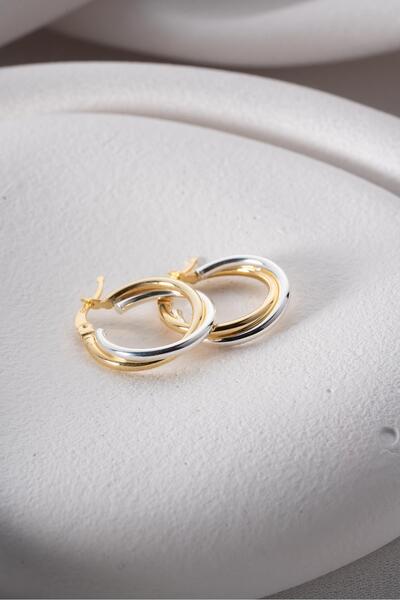 Nereze 925 Ayar Gümüş Çift Renk Halka Tasarım Şarnel Küpe