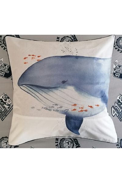 Taç 65X65 Cm. 100% Cotton Ranforce - Crown Whale Throw Pillow Cover