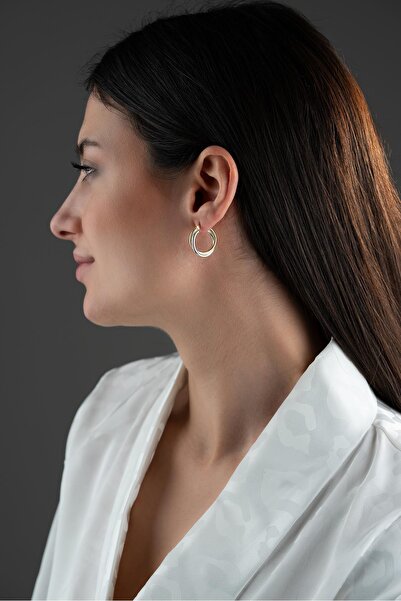 Nereze 925 Ayar Gümüş Çift Renk Halka Tasarım Şarnel Küpe