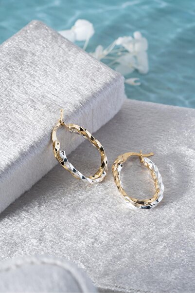 Nereze 925 Ayar Gümüş Çift Renk U Model Burgu Küpe