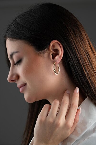 Nereze 925 Ayar Gümüş Çift Renk Köşeli Şarnel Küpe