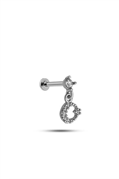 Nereze 925 Ayar Gümüş Rodyumlu Minimal Ayyıldız Tragus Piercing Küpe