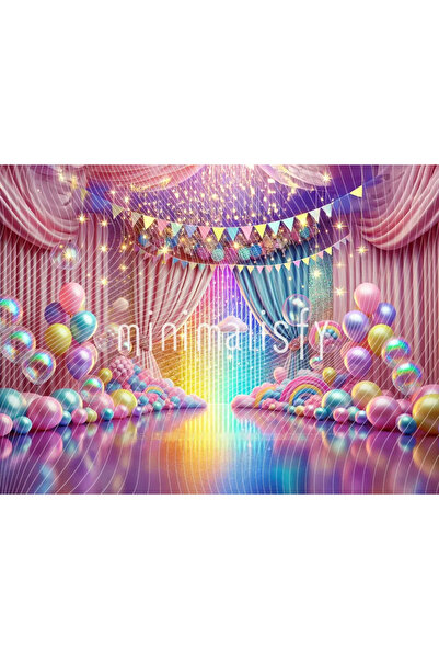 Minimalisfy Renkli Balonlar ve Işıkların Dansı: 200x150cm Arka Plan, Stüdyo Fonu
