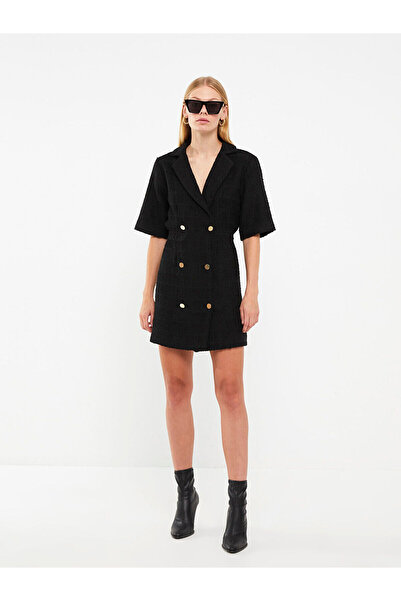 LC Waikiki Jacket Collar Straight Short Sleeve Women's Dress