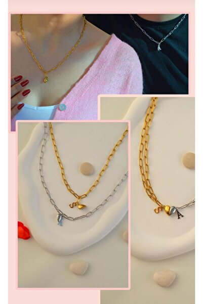 Sacce Scarves&Accessories Hediye Kutulu Ataç Zincirli Harfli Çelik Sevgili Ko...