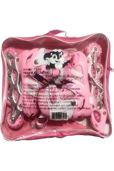 Pasifik Işıklı Çift Sıra Ayarlanabilir 4 Tekerlekli Alıştırma Çocuk Pateni - Pembe