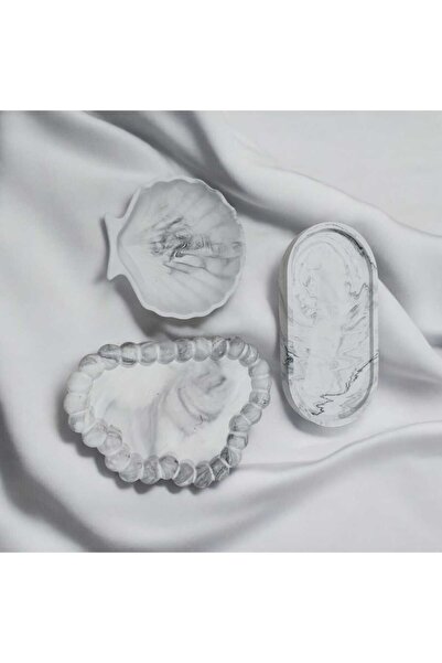 Aydinçhome Gri Desenli  Premium Bubble Tabak Sunum Tepsi Istiridye Set Takılık Süslük Vazo %100 Doğal Taş Tozu