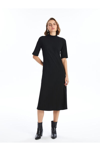 LC Waikiki Damenkleid mit Stehkragen, einfarbig, kurzärmelig