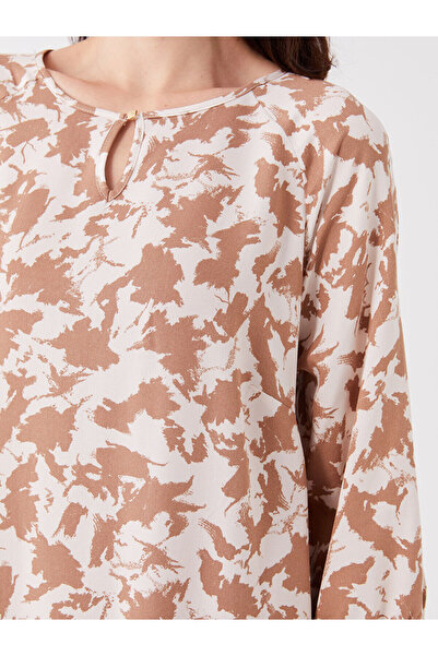 LC Waikiki Brown Crew Neck Patterned A-Line Dress