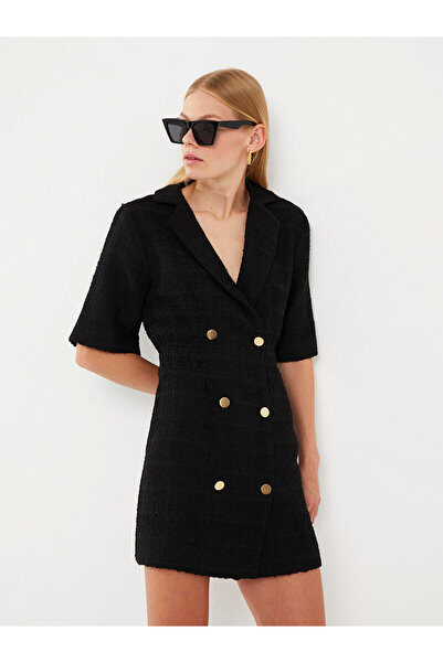 LC Waikiki Jacket Collar Straight Short Sleeve Women's Dress