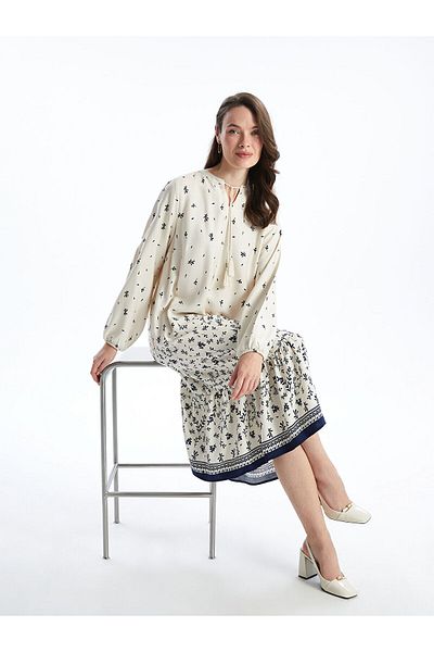 LC Waikiki Tie-Up Collar Patterned Women's Dress