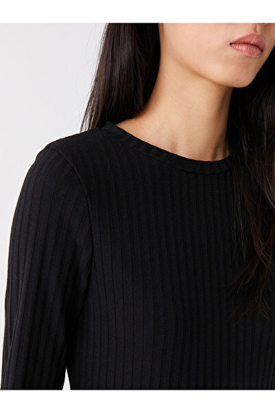 LC Waikiki Black Crew Neck Plain Long Sleeve Women Bodycon Dress