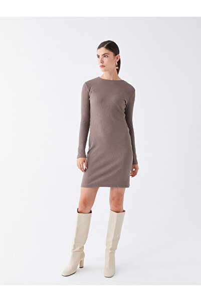 LC Waikiki Γυναικείο Φόρεμα - Crew Neck, Μασίφ, Μακρύ μανίκι