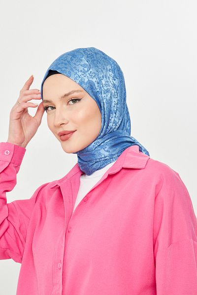 Scarf Şal Jacquard Boem Gi Shine - Albastru Nor