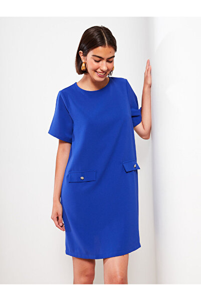 LC Waikiki Μπλε φόρεμα με κοντό μανίκι με λαιμόκοψη