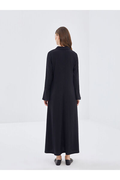 LC Waikiki Siyah Gömlek Yaka Raşel Elbise