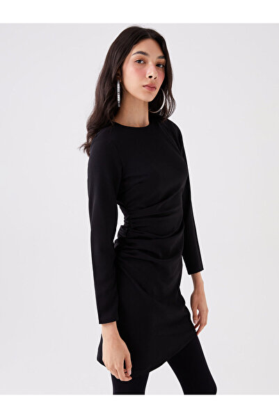 LC Waikiki Siyah Bisiklet Yaka Düz Uzun Kollu Elbise