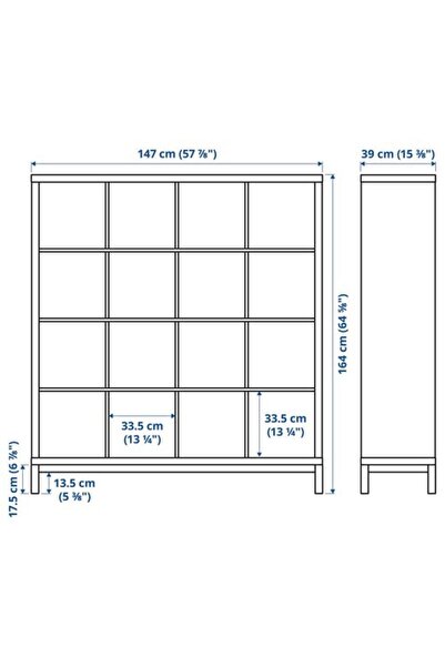 IKEA KALLAX, açık raf ünitesi, ağartılmış meşe görünümlü-siyah, 147x164 cm