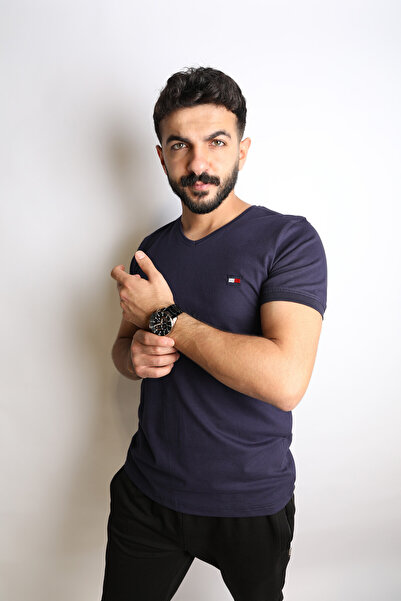 ZIDAN Modern Style V-Neck T-Shirt - Embroidered Logo