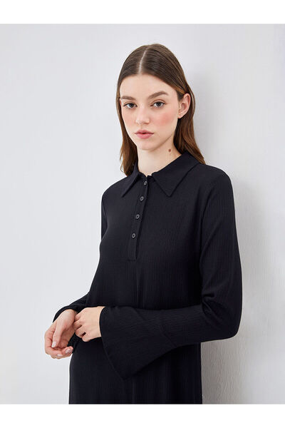LC Waikiki Siyah Gömlek Yaka Raşel Elbise
