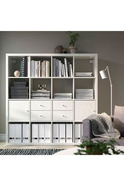 IKEA KALLAX, açık raf ünitesi, parlak beyaz, 147x147 cm