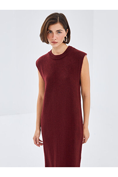 LC Waikiki Bordo Bisiklet Yaka Kadın Triko Elbise