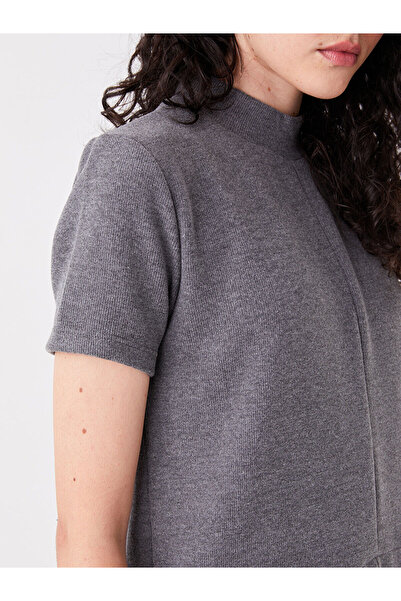 LC Waikiki Gray Crew Neck Plain Short Sleeve Women Bodycon Dress