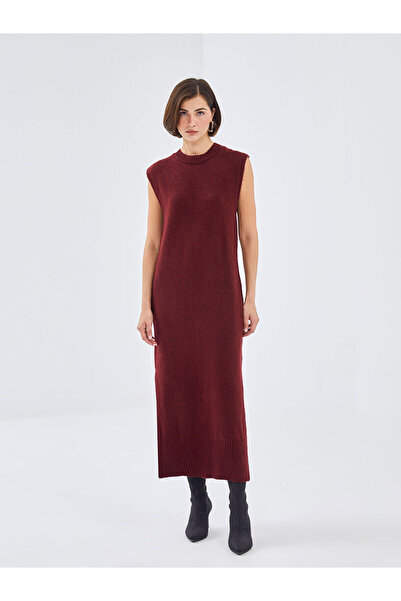 LC Waikiki Bordo Bisiklet Yaka Kadın Triko Elbise