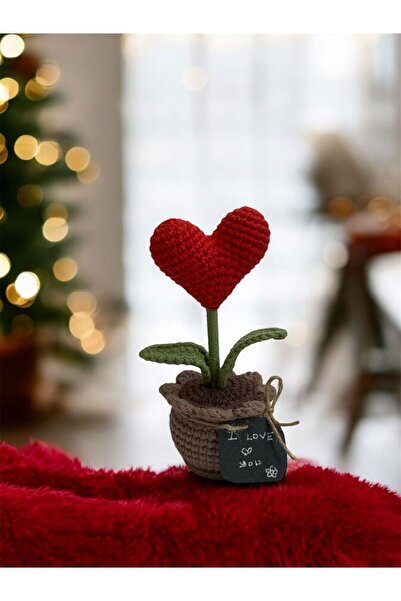 NK GURUMİ Amigurumi Örgü Minik Kalp Saksı (13 cm )