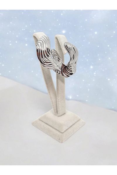 staınless steel White Gold Color Self Patterned Curling Dangle Earrings
