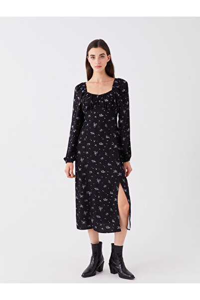 LC Waikiki LCW Casual U Yaka Çiçekli Uzun Kollu Kadın Elbise