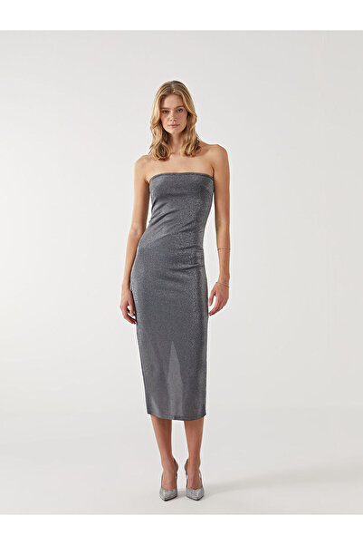 LC Waikiki Mixed Strapless Neckline Shiny Look Dress