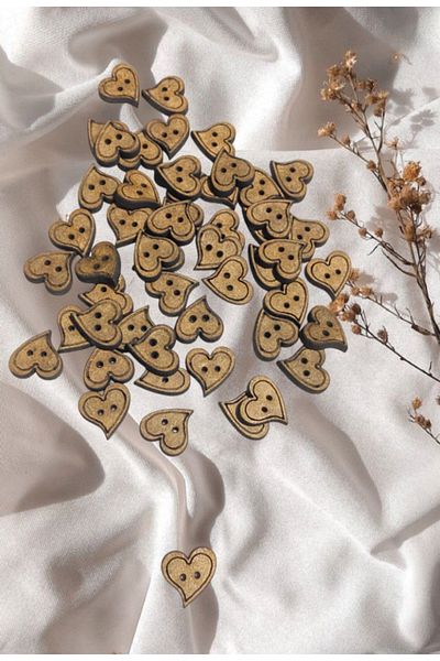 yalıgraf 15mm 20Pcs Wooden Heart Amigurumi Doll Button