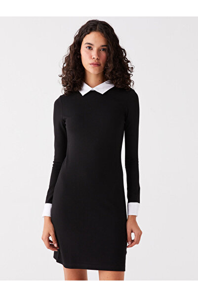 LC Waikiki Hemdkragen, einfarbig, langärmelig, Damenkleid