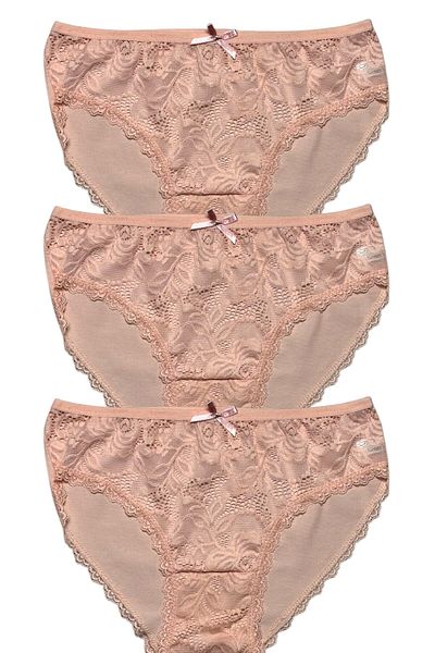 Gizli Butik Σετ 3 βαμβακερά εσώρουχα μπικίνι με δαντέλα - Yavruağzı