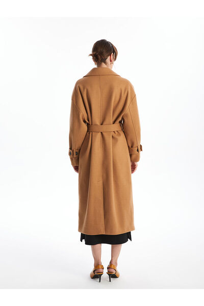 LC Waikiki Brown Jacket Collar Oversized Women's Cashmere Coat