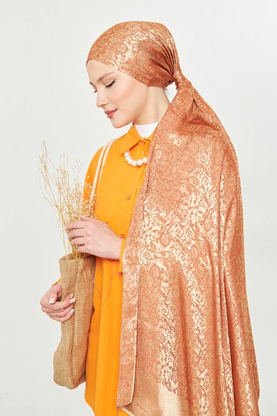 Scarf Gi Shine Bohemian Jacquard Shawl - Πορτοκαλί - Χρυσό