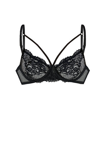 Simi Underwear Valentine Özel Tasarım Kadın Siyah Dantel Balenli Desteksiz Sü...